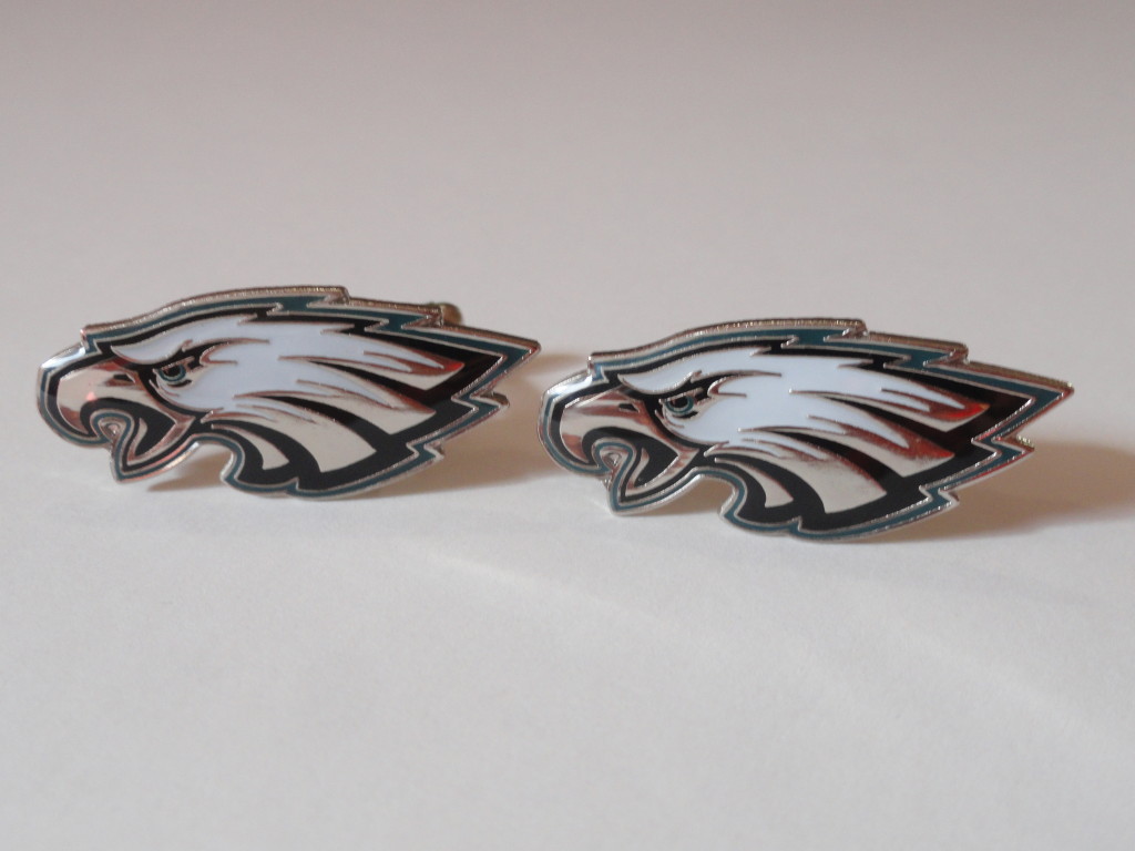 Philadelphia Eagles Cufflinks , Lapel Pin, Tie Bar and Earrings Loud