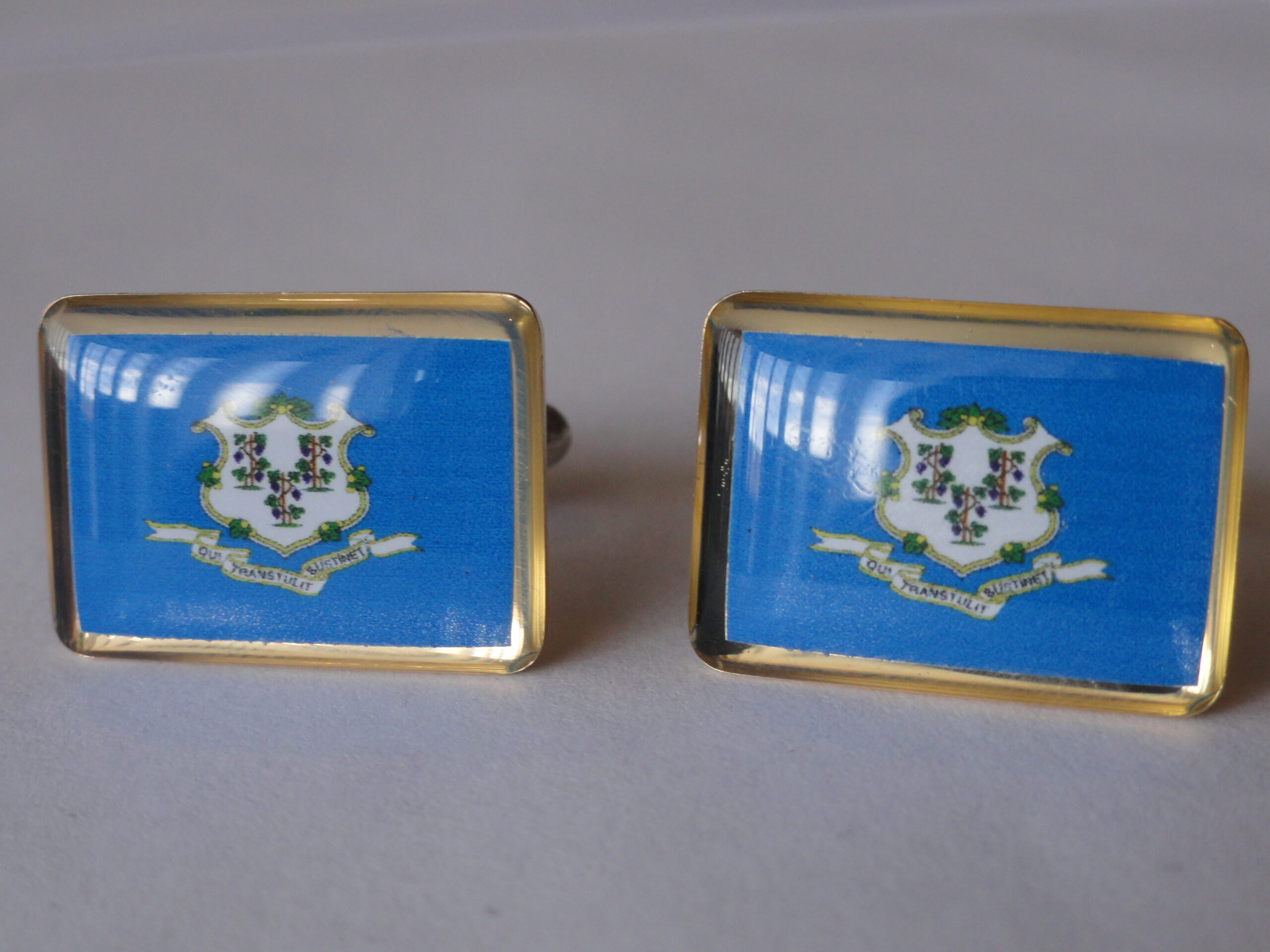Silver Toned Etched Connecticut State Flag Cufflinks 