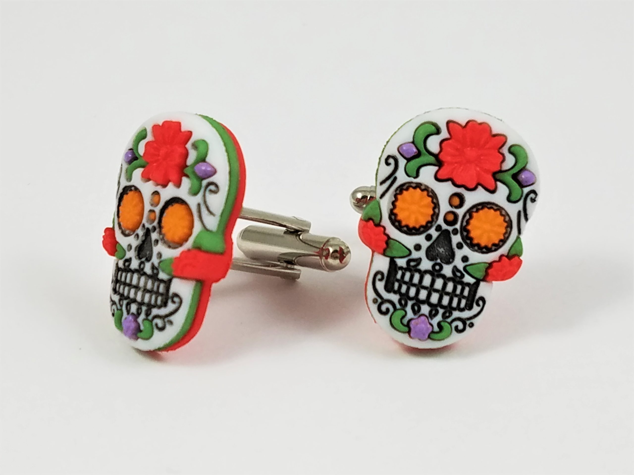 Mexican Sugar Candy Skull Day of the Dead Dia de Muertos Hispanic Latin Mexico Wedding Cufflinks N Side