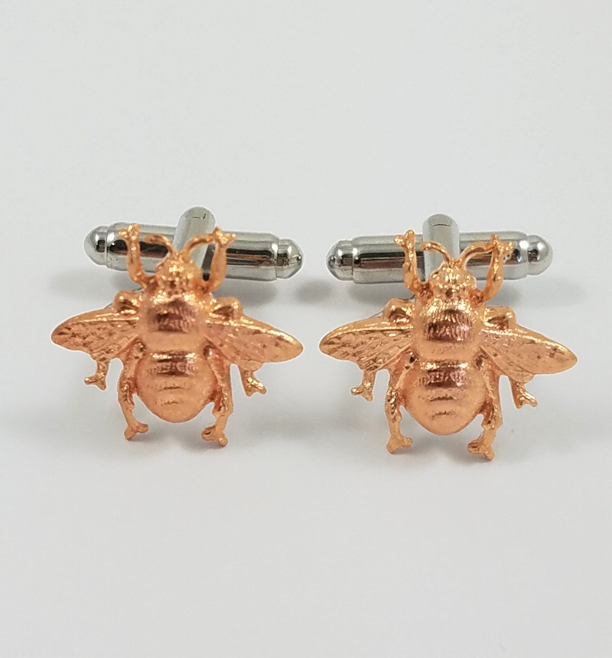 DONE Rose Gold Honey Bee Cufflinks Wedding Groomsmen Bees Insect Animal Wildlife Nature Apiculture Bug Featured