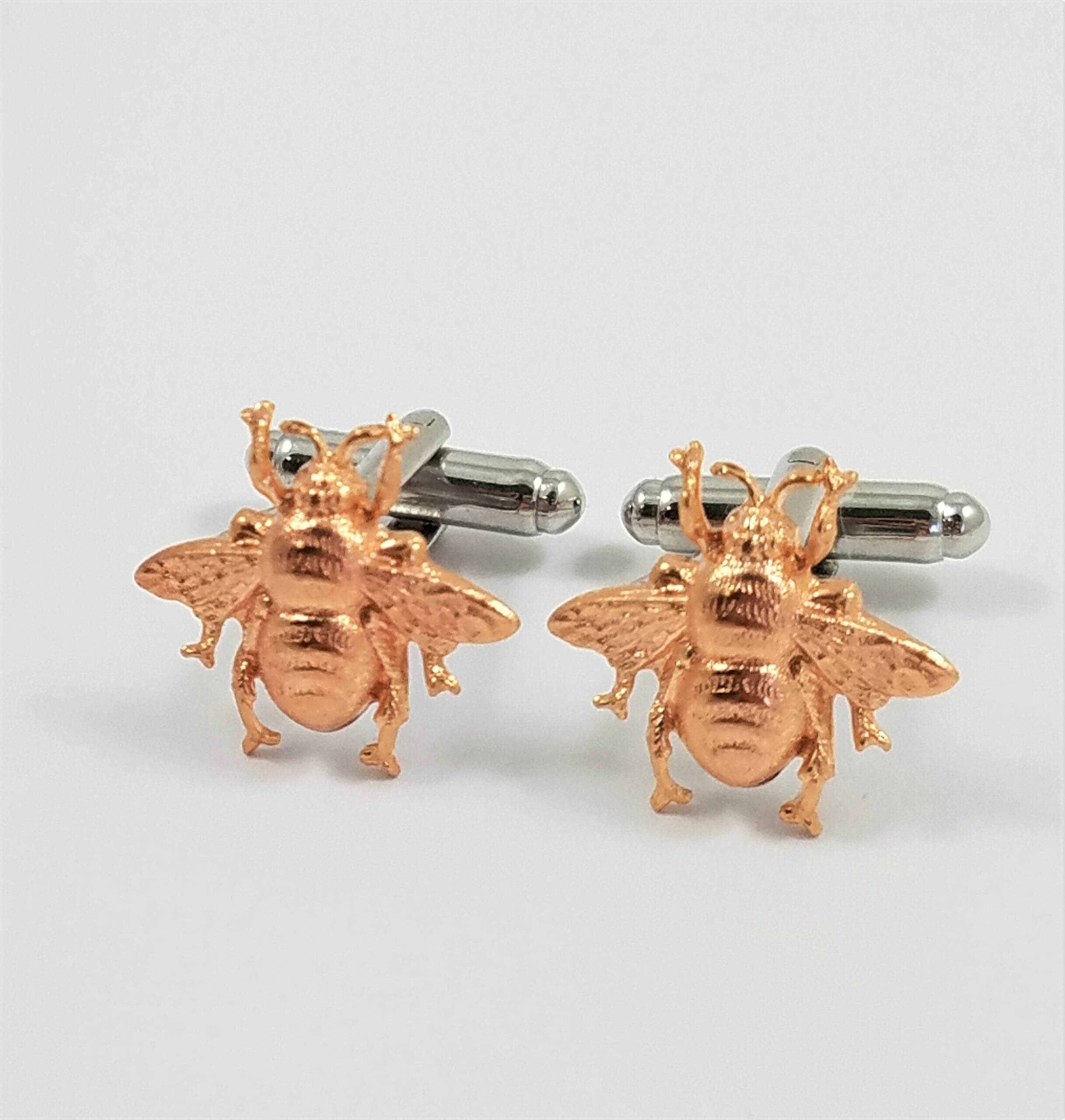 DONE Rose Gold Honey Bee Cufflinks Wedding Groomsmen Bees Insect Animal Wildlife Nature Apiculture Bug
