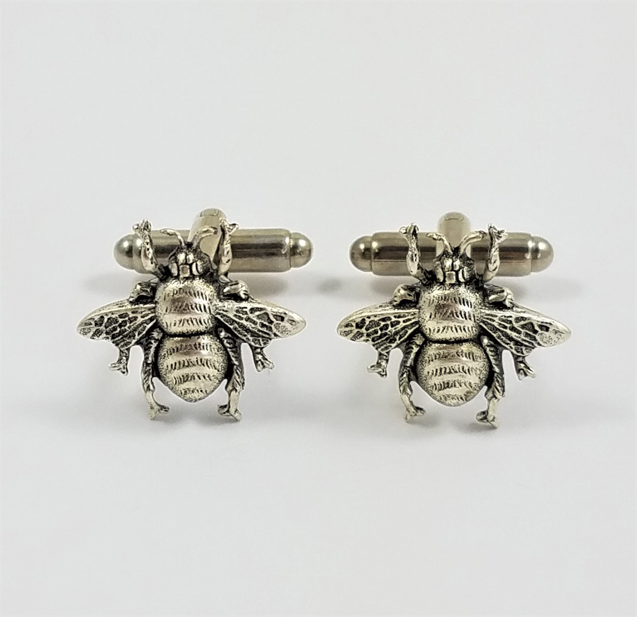 Silver Honey Bee Cufflinks Wedding Groomsmen Bees Insect Animal Wildlife Nature Apiculture Bug Featured