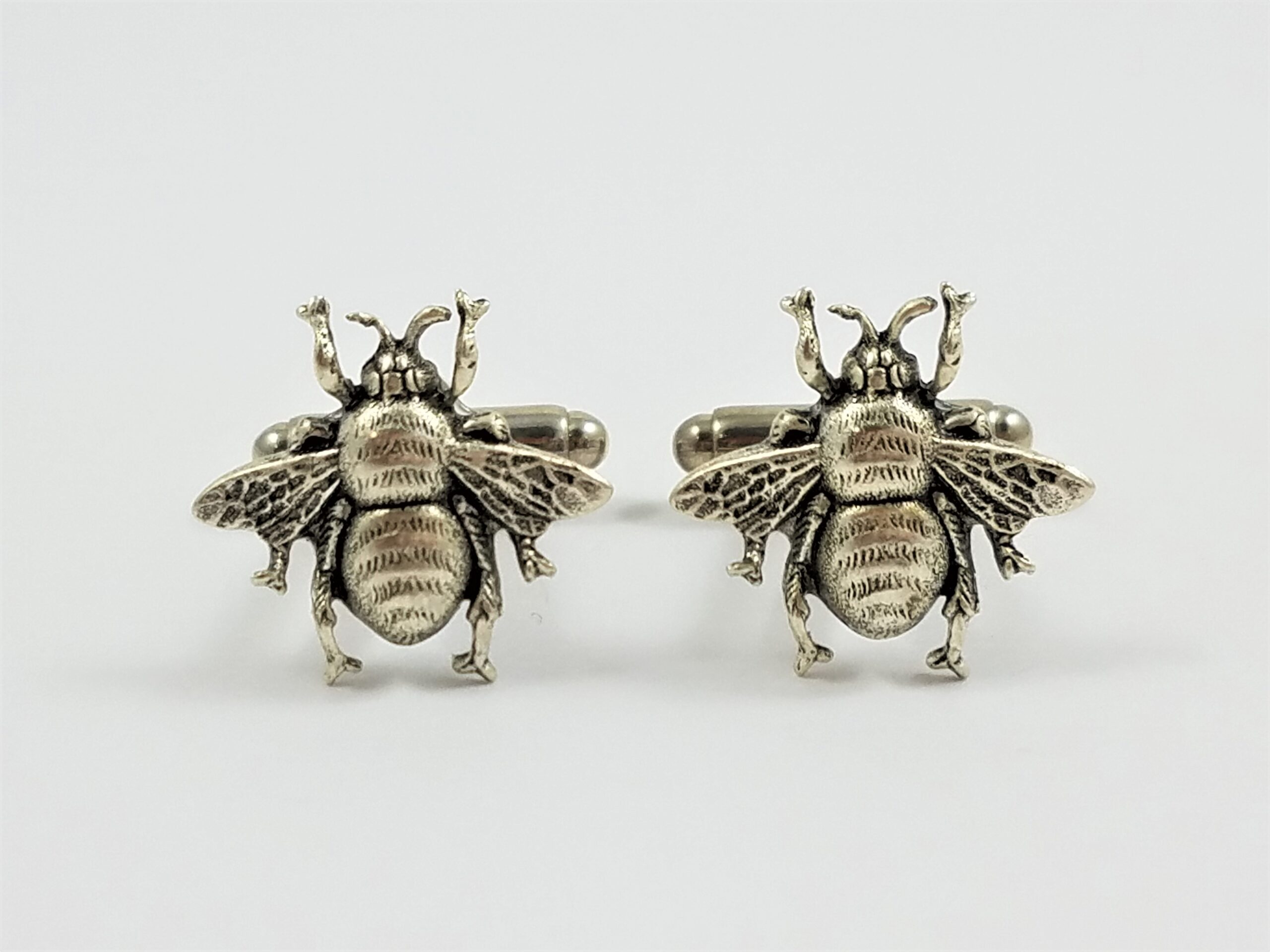 Silver Honey Bee Cufflinks Wedding Groomsmen Bees Insect Animal Wildlife Nature Apiculture Bug