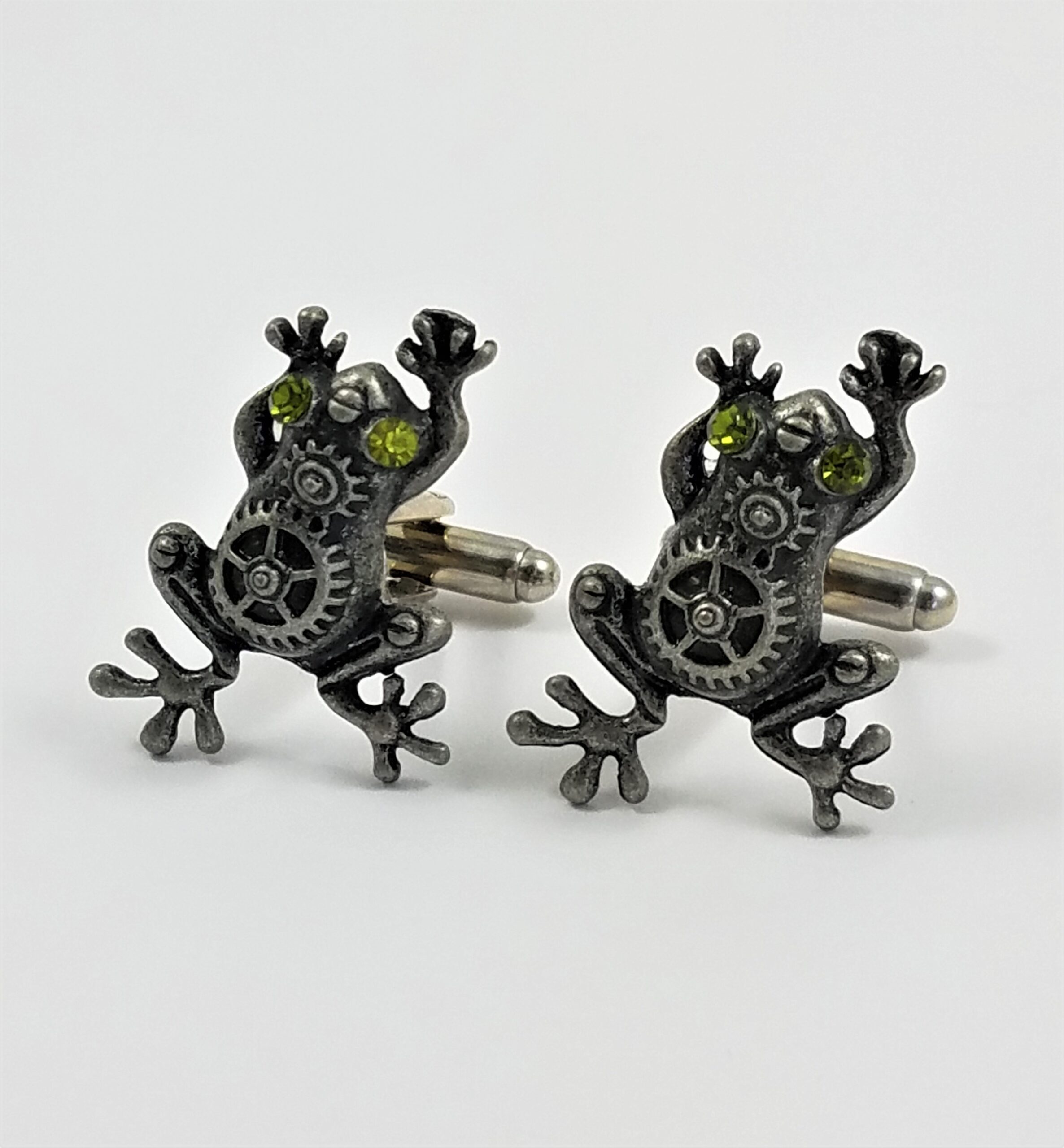 Steampunk Frog Cufflinks Wedding Groomsmen Nature Wildlife Animal Zoo Gears Victorian Gem Rhinestone Mechanical Featured