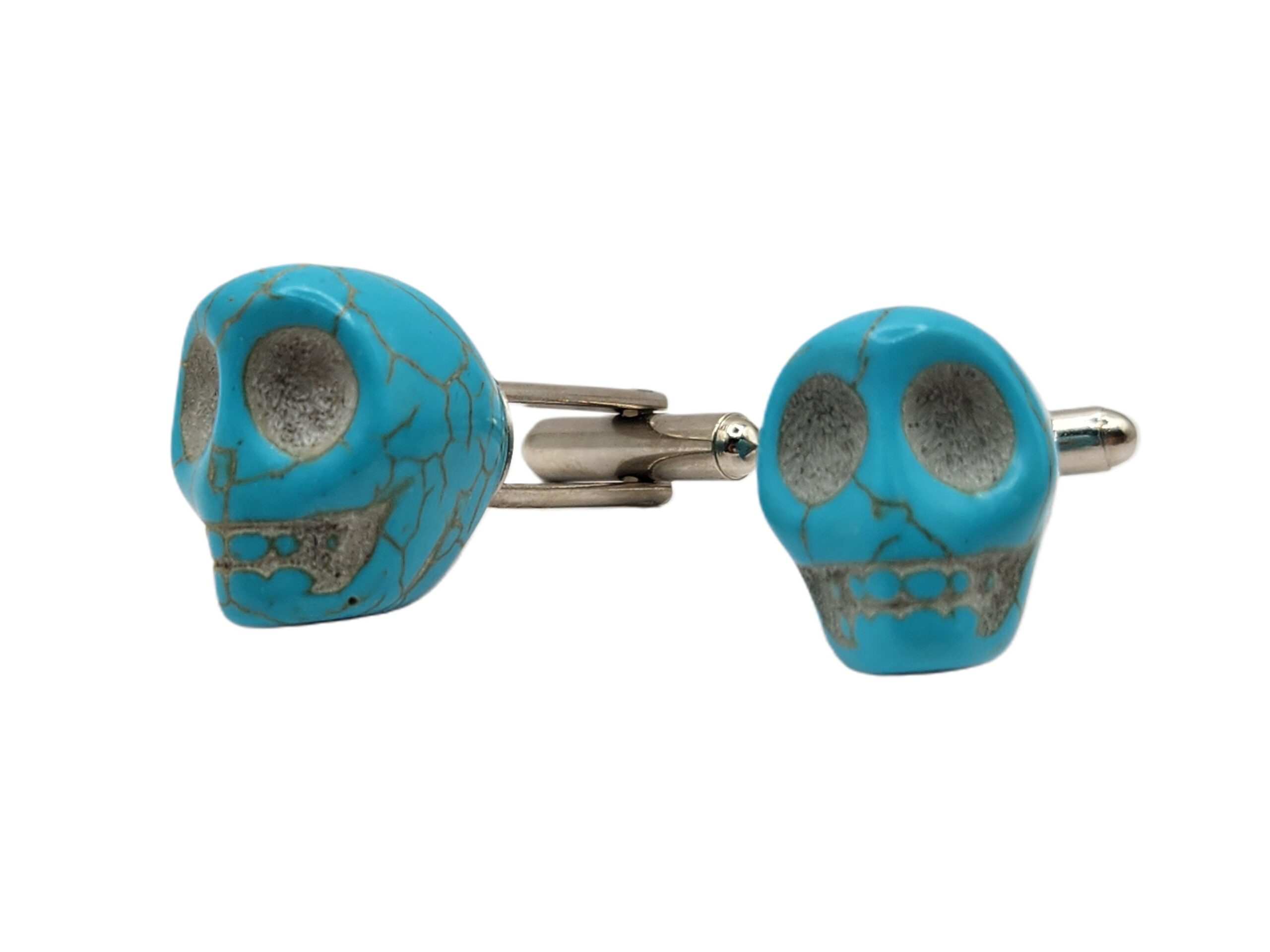 Turquoise Mexican Candy Skull Day of the Dead Dia de Muertos Hispanic Latin Mexico Wedding Cufflinks G Featured