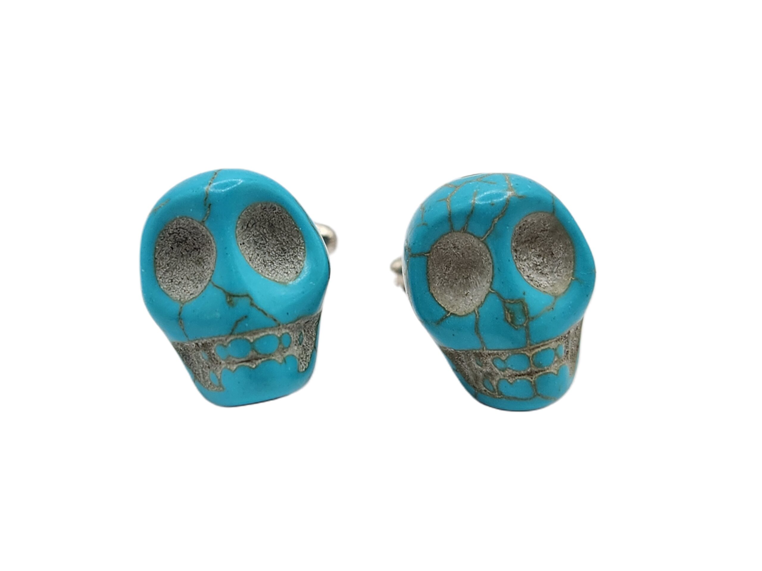 Turquoise Mexican Candy Skull Day of the Dead Dia de Muertos Hispanic Latin Mexico Wedding Cufflinks G Front